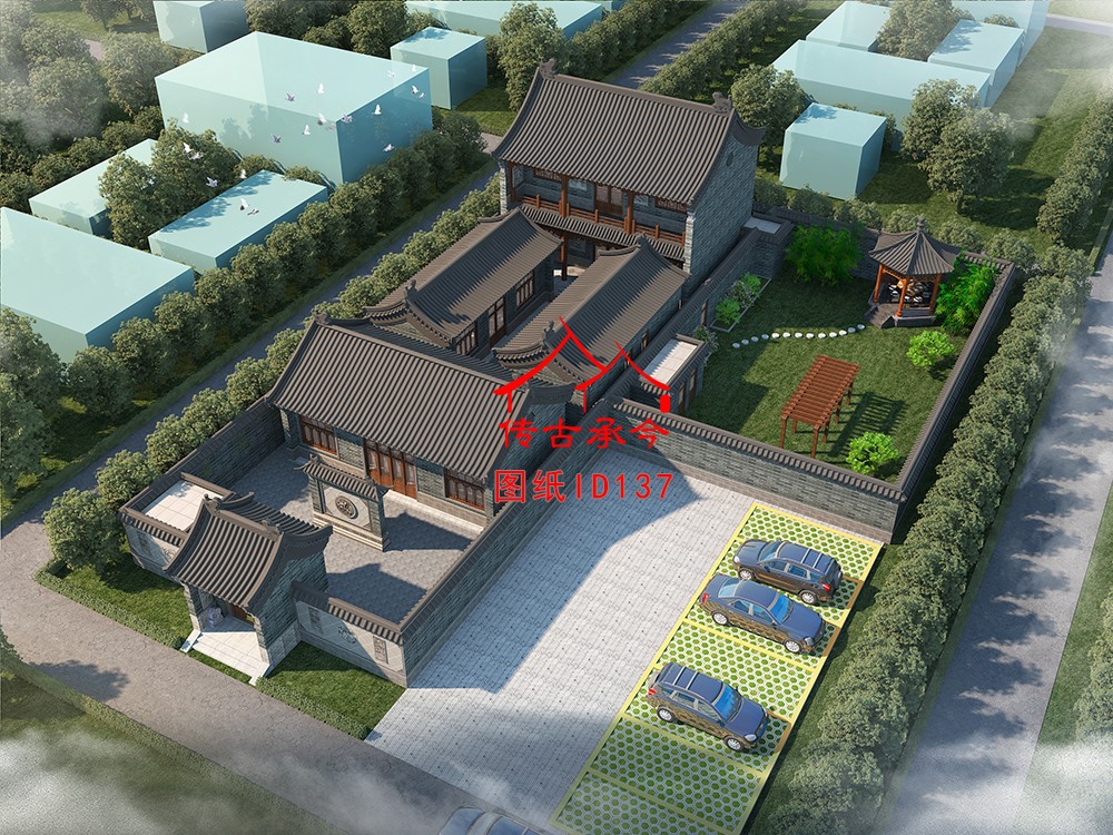 编号137：二层两进四合院全套施工图纸